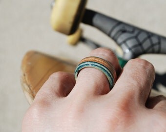 Recycled Skateboard Ring with Necklace Chain - Wood Ring Skateboard Jewelry Made from Broken Boards