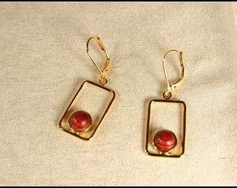 Rectangle dangle earrings with rosewood, Gold earrings for sale, Gold rectangle earrings dangle leverback earrings, Light unique, Wood gifts