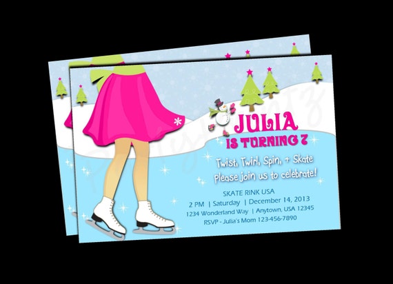 Printable Ice Skating Girl - Birthday Invitations - Personalized - Custom Il_570xn