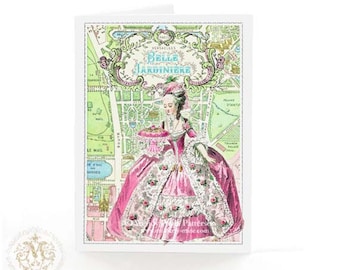 Marie Antoinette, vintage Paris map, birthday card, travel card, French, all occasion card