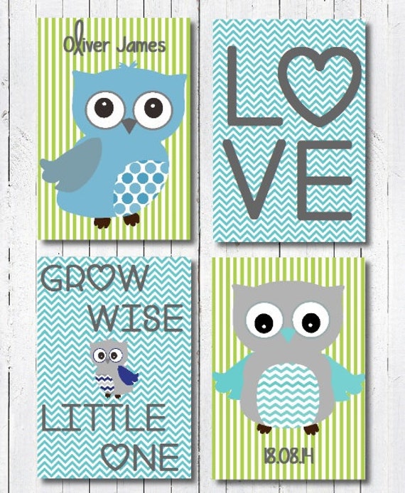 Baby Boy Owl Nursery Art Print Blue and by PerfectLittlePrints
