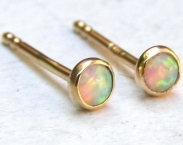 Opal Earrings fine gold Stud earrings 14k solid Gold post Earrings handmade earrings 3mm Back to school earrings