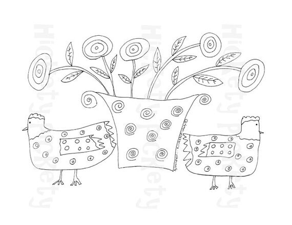 Download Primitive Stitchery Pattern Embroidery Chickens Chicken Hen