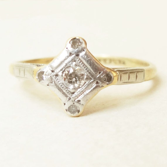 Edwardian Diamond Ring Platinum and 18k Gold Diamond Ring