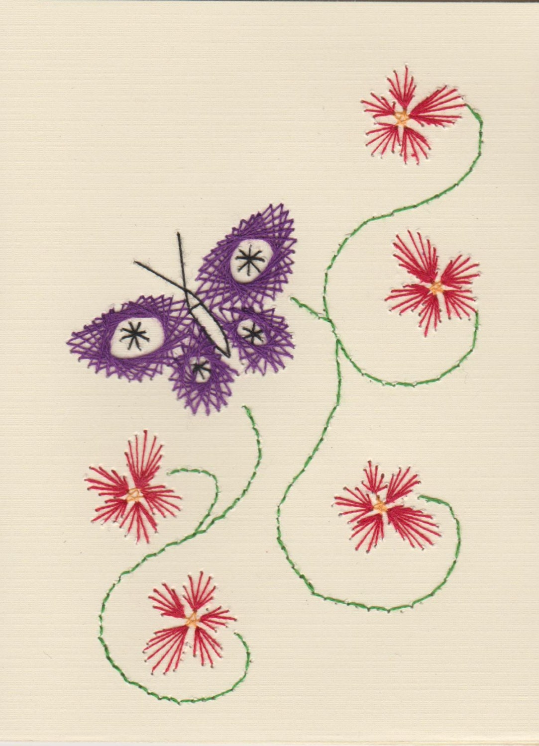 Handmade Pin Prick Embroidery Butterfly and Flowers Cards Set