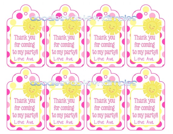 Personalized Digital You are my Sunshine Treat Bag Tags