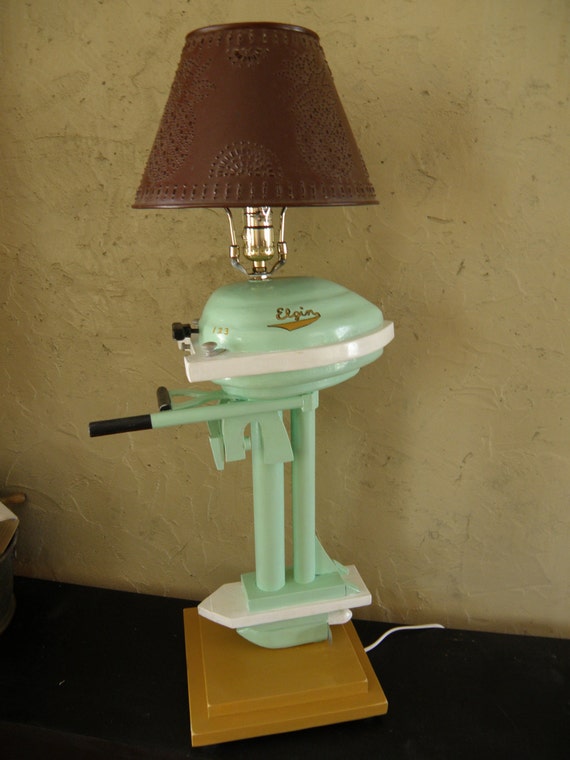 Items similar to Handmade Wood Old Style Elgin Outboard Motor Lamp on Etsy