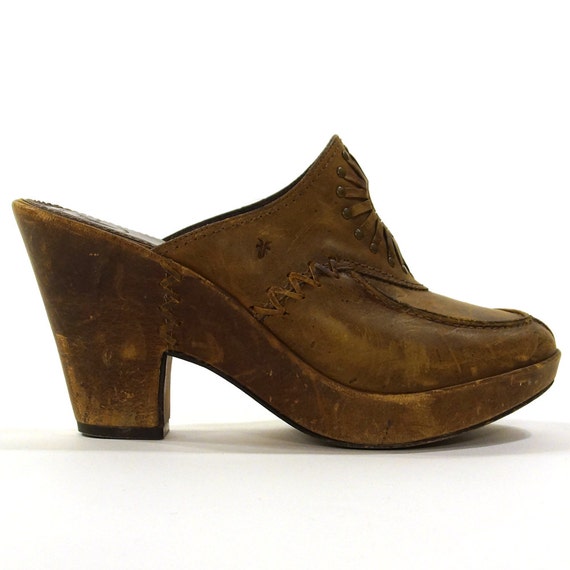 90s FRYE Platform Clogs / Brown Leather / Women's size 7