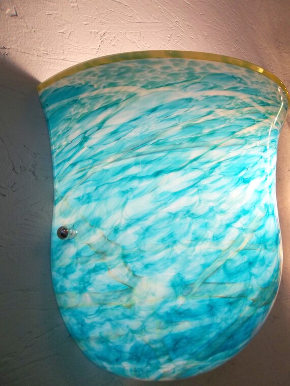 Ocean Blues...Hand Blown Art Glass Wall Sconce Lighting by