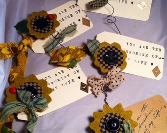 Handmade Fabric Sunflower pins brooches