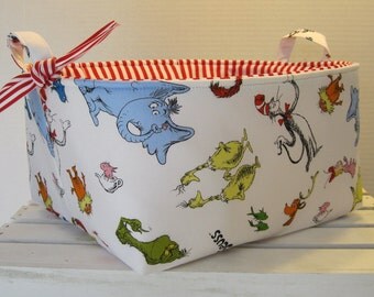Cat in the Hat - Made with Dr. Seuss Licensed Fabric - XLarge Diaper Caddy - Fabric Organizer Storage Bin Basket Container
