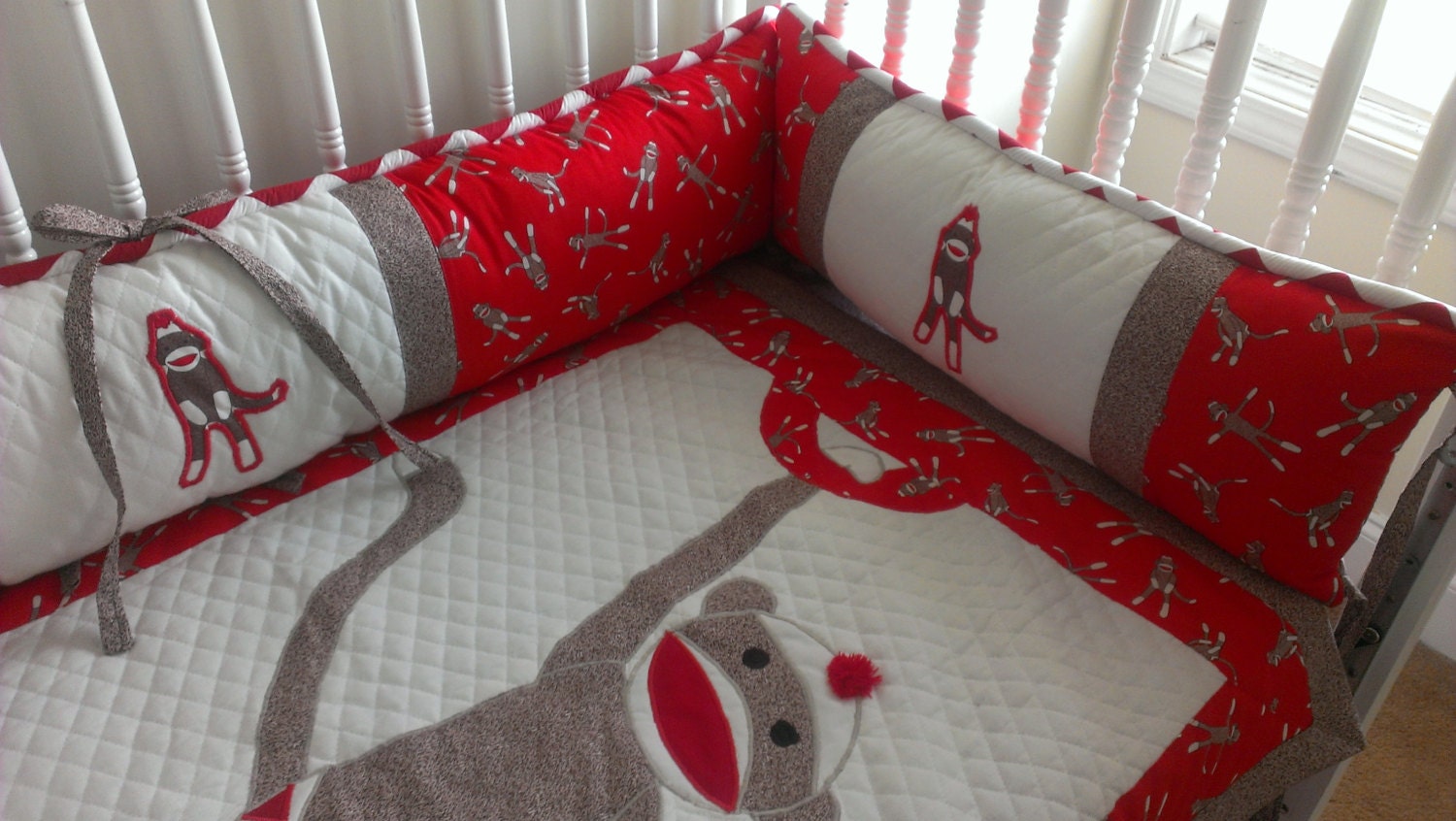 Sock Monkey Red Custom Made Crib Bedding Set For Trac4461