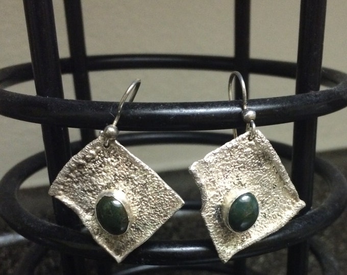 Sterling Silver Earrings * Agate Stone * Agate Earrings * Square Earrings