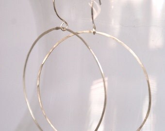 Simple Hammered Hoop earrings in Sterling Silver, sterling silver hoop earrings, silver hoop dangle earrings, 2 inch hoop earrings