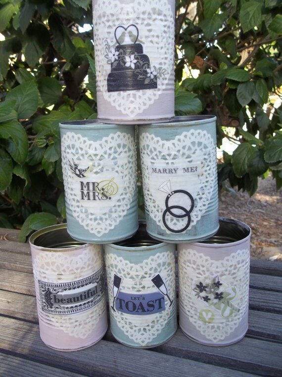 Painted Tin Cans Wedding Tin Cans Rustic Farmhouse Decor Set
