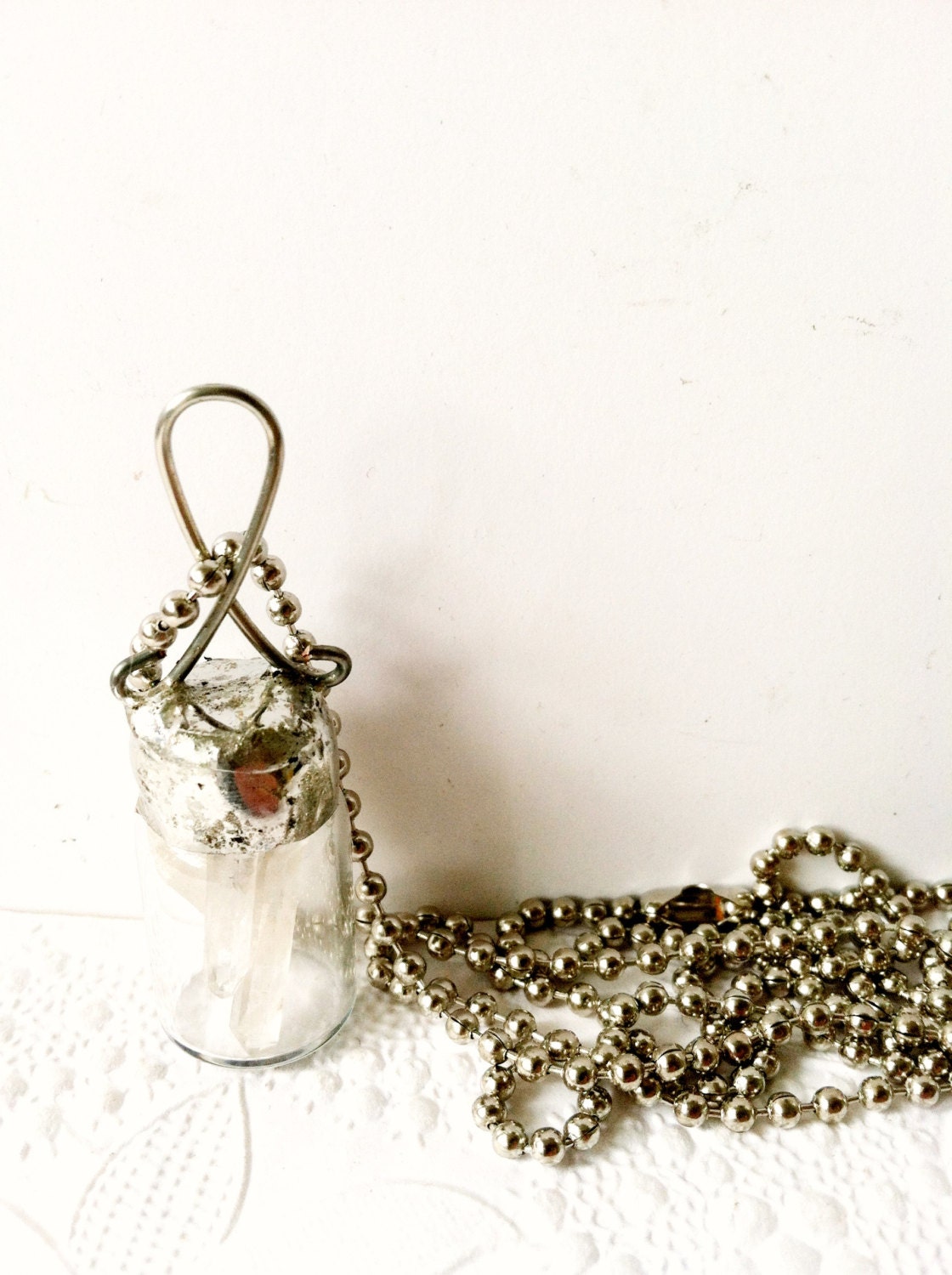 Crystal Vial Necklace Glass Jar Pendant Quartz Crystal