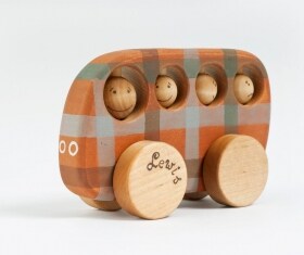 Personalized Wooden School Bus safe kids toy with checked ornament