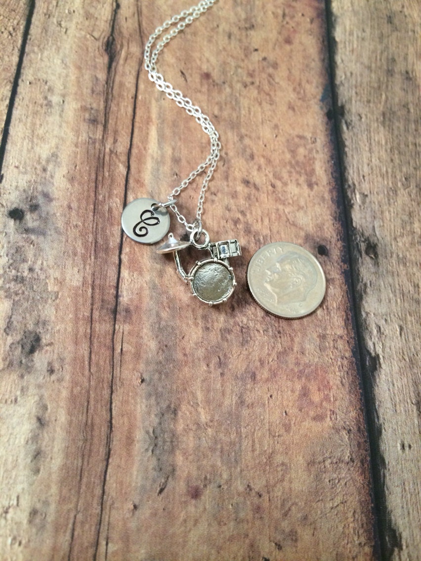 Drum set initial necklace drum jewelry music necklace gift