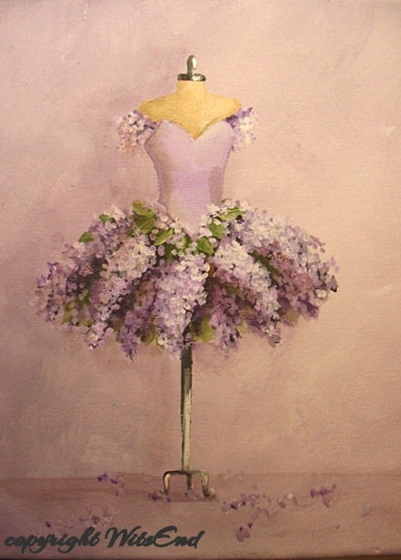 Lilac Tutu painting original ooak ballet Flowers fantasy