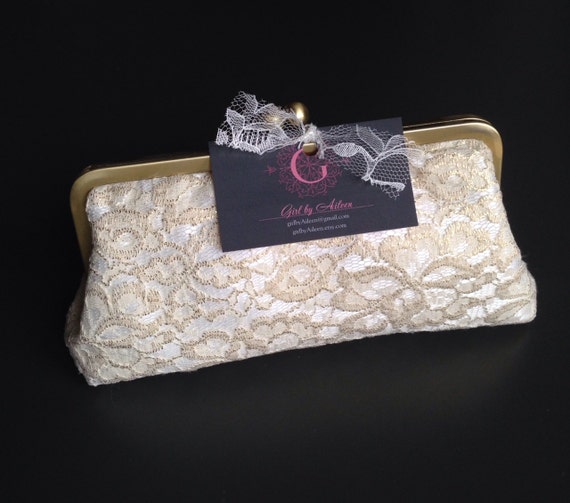 SALE - Gold and Ivory Lace Clutch