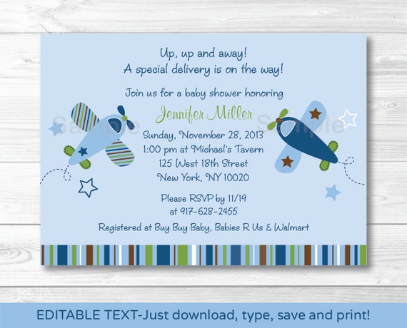 Free Printable Airplane Baby Shower Invitations 3