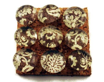 Push Pins Thumb Tacks Bulletin Board Pins Brown and Cream Damask (P104)