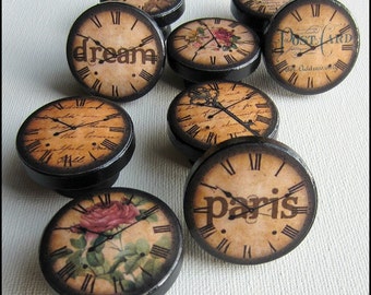 Antique Clock Knobs • Paris Knobs • Eiffel Tower • Roses • Vintage Clock Knobs • Dresser Knobs