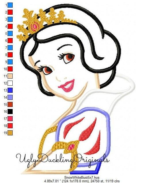 Snow White Applique Design Princess Machine Embroidery© 