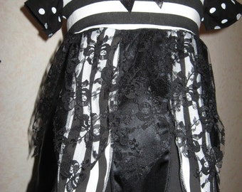 New Baby Girls Black,White Striped, spots Lace Petal Top/Dress,Headband set,Goth,Gift sequoia,Rock,