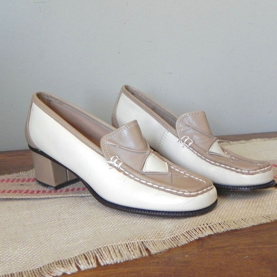 Vintage Italian women shoes mod retro 1960s - tan brown with cream ...