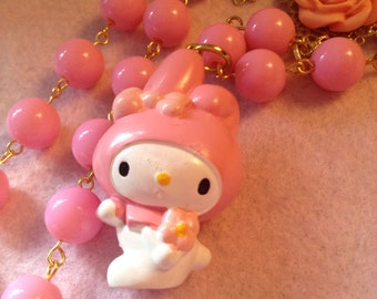 My Melody Big Character Pink Roses Bead Necklace