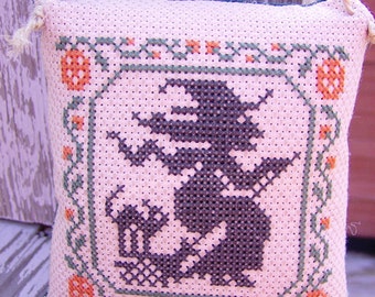 Cross Stitch Ornament/Door Hanger Witch Prairie Schooler Halloween Decor Made to Order