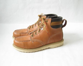 Bottes Vintage IRON AGE Met Guard - Cuir Marron - Taille 6.5 E - Acier USA