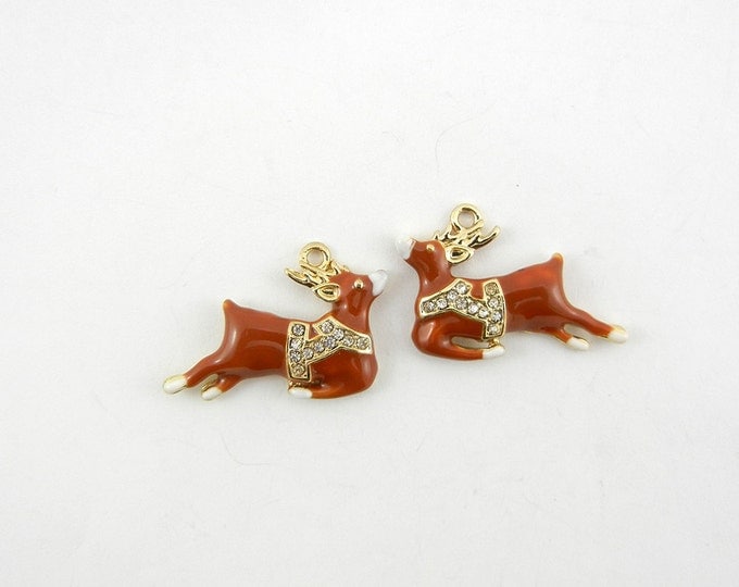 Pair of Brown Epoxy Gold-tone Reindeer Charms