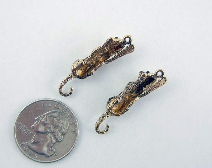 Pair of Antique Gold-tone Jaguar with Black Rhinestone Eyes Charms