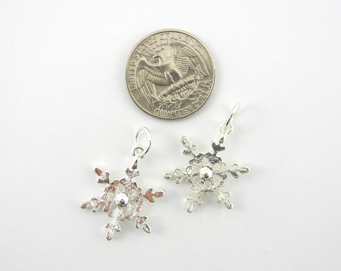 Pair of Bright Silver-tone Snowflake Charms