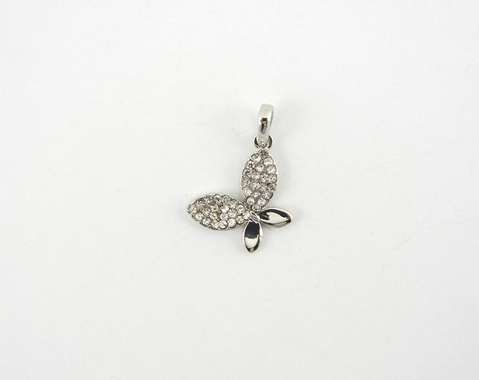 Small Silver-tone Rhinestone Butterfly Pendant