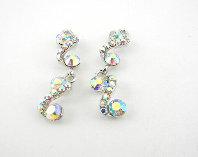 Pair of Aurora Borealis Rhinestone S Curl Drop Charms Silver-tone