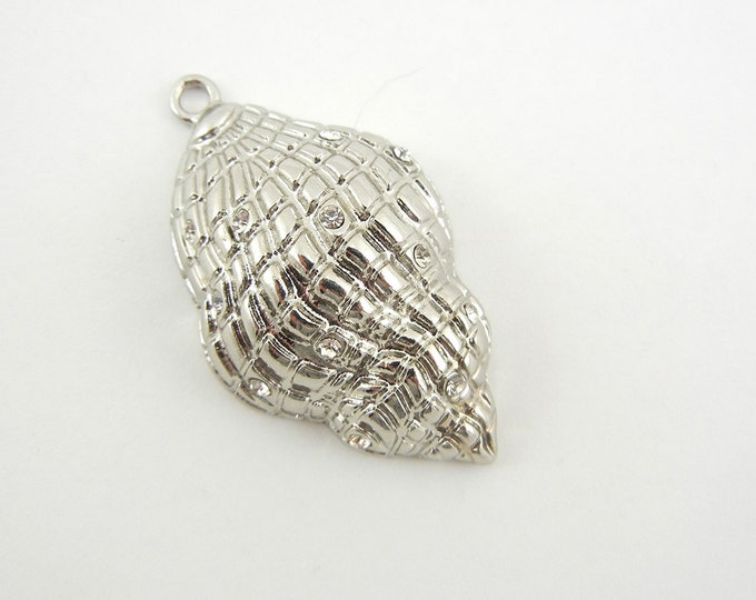 Silver-tone Seashell Charm Pendant with Scattered Rhinestones