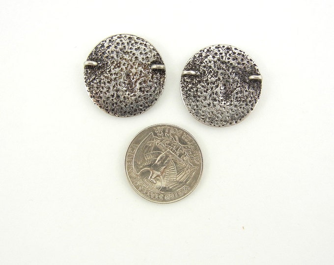 Pair of Double Link Antique Silver Round Sailboat Charms