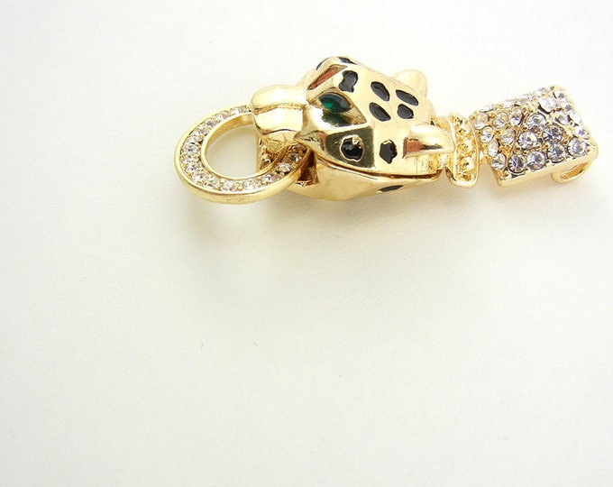 Gold-tone Leopard Pendant with Rhinestones Double Link