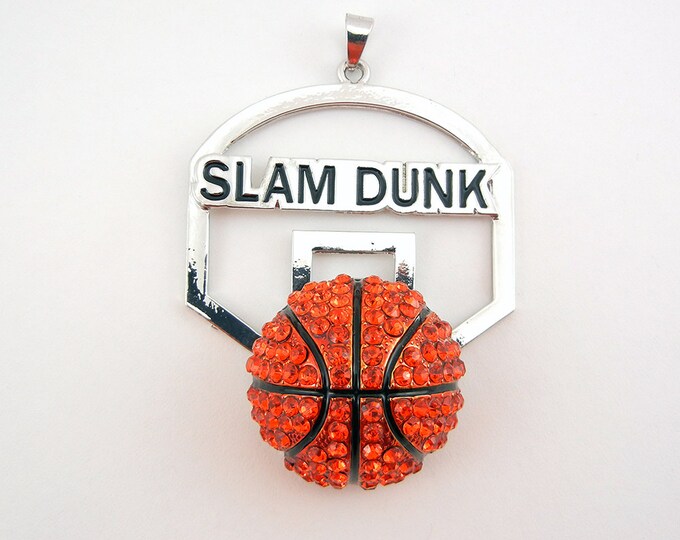 Large Slam Dunk Basketball Pendant Orange Rhinestones