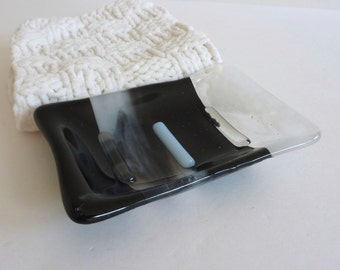 Fused Glass Soap Dish in Black and White by BPRDesigns