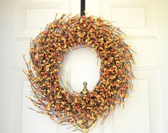 Yellow and Orange Fall Berry Wreath-Yellow and Orange berry wreath -autumn wreath-Thanksgiving wreath