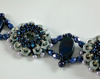 Cuff Bracelet Black Beadwoven Beaded Beadwork Industrial Style Nut Screw
