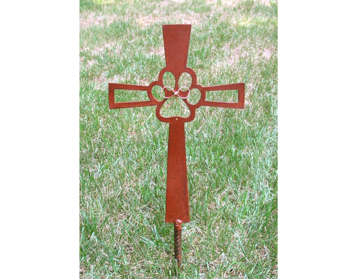 Pet Memorial Cross Garden Stake Dog Metal Yard Art Metal