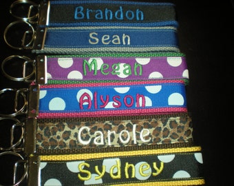 Personalized Monogrammed Key Fob Key Chain , Wristlet Design Your Own Nametag
