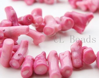 16 inch Full Strand Dyed Pink Coral Beads- Branch 27x7mm (163)