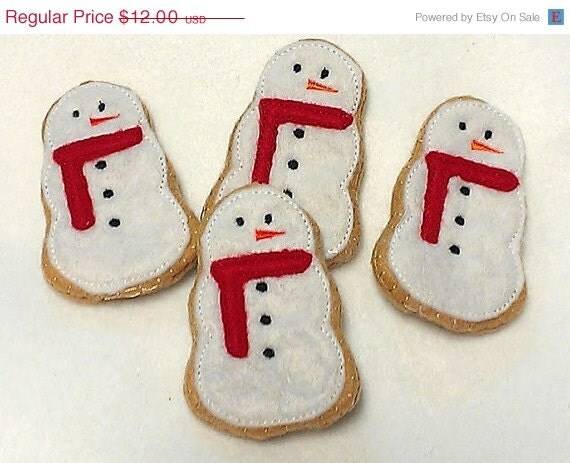 Christmas in July Sale Felt food Christmas Snowman Cookies Set Of 4 Great stocking stuffers. Felt food Play food Pretend food Perfect for p Il_570xn