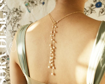 Bridal jewelry bridal pearl necklace, wedding necklace, Gold chain links pearls double layer, wedding trickling pearl bridal necklace